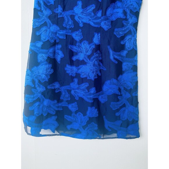 House of Harlow 1960 Mini Dress Size M Blue Floral Semi Sheer Sleeves Wedding - Picture 9 of 13